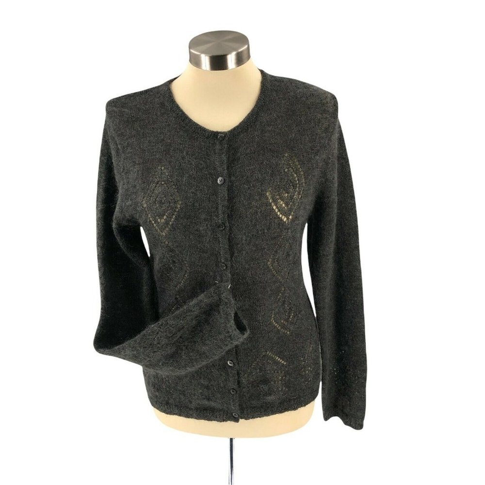 B.Moss Womens Sweater Medium Gray Cardigan Mohair Breathable Long Sleeve Button
